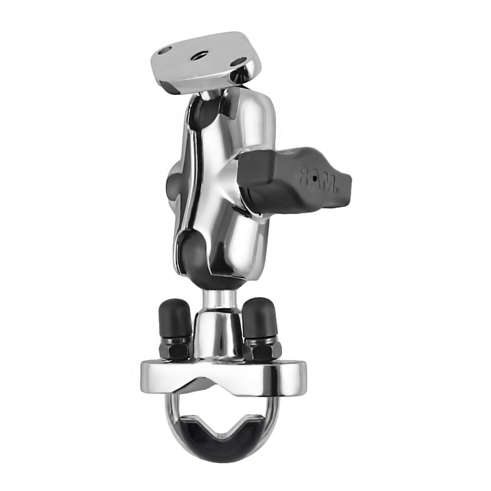 RAM® chromen stuur-U-bouthouder met korte dubbele komarm