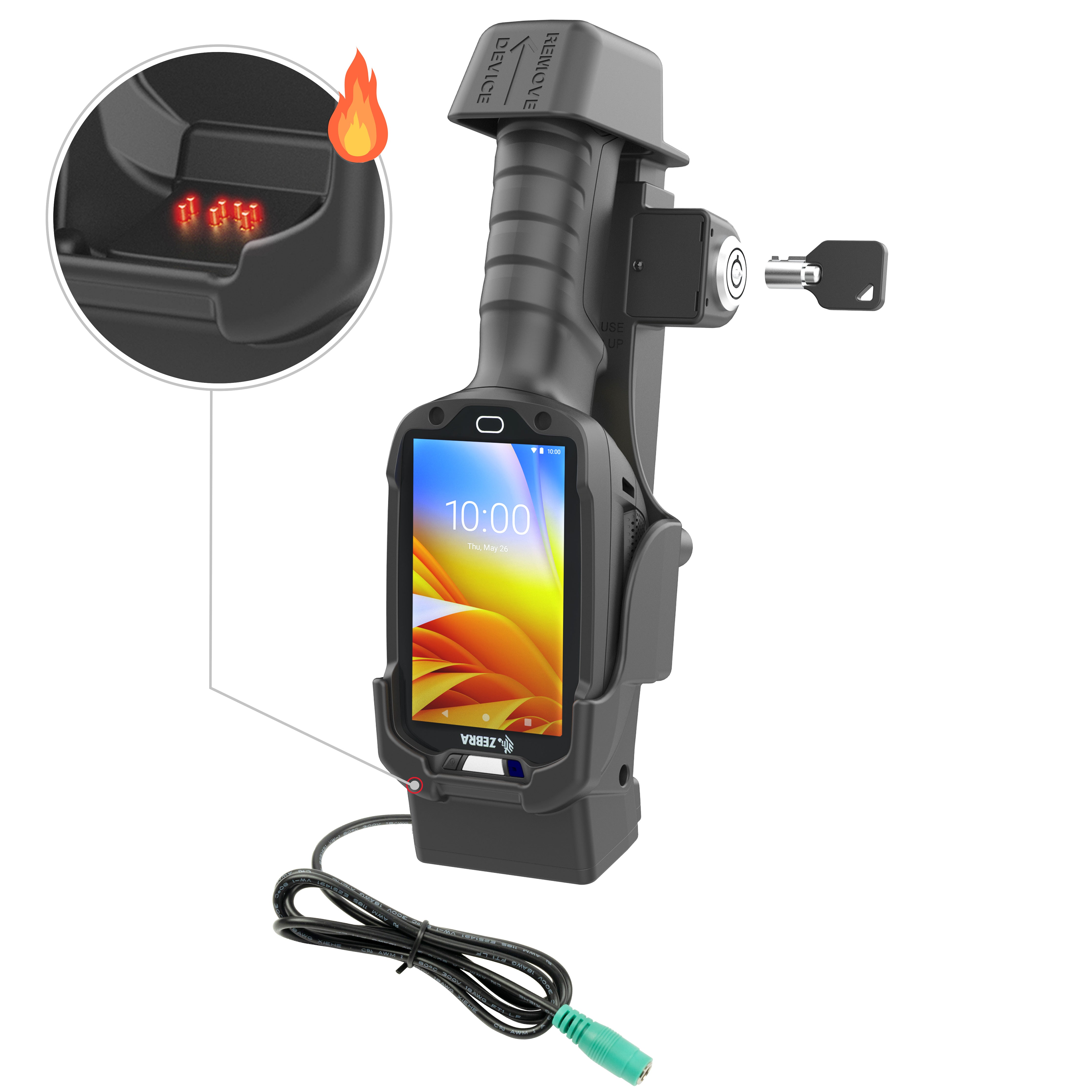 RAM® vergrendelbare gevoede dock voor Zebra TC8300 - verwarmde pinnen