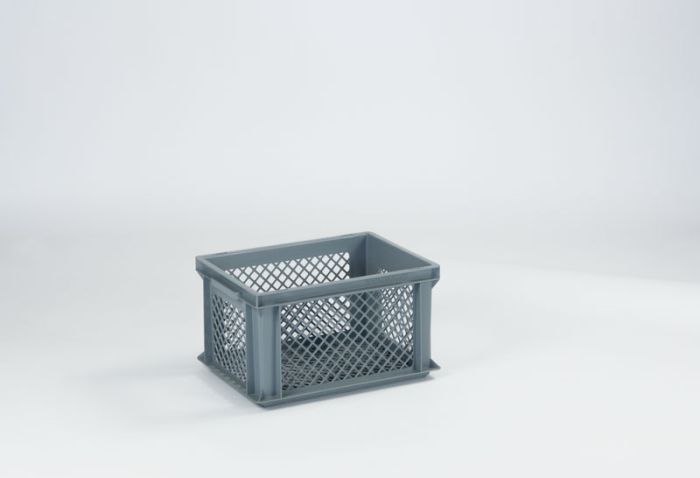 Caja de catering de plástico 400x300x220 mm, 21 litros, perforada gris claro