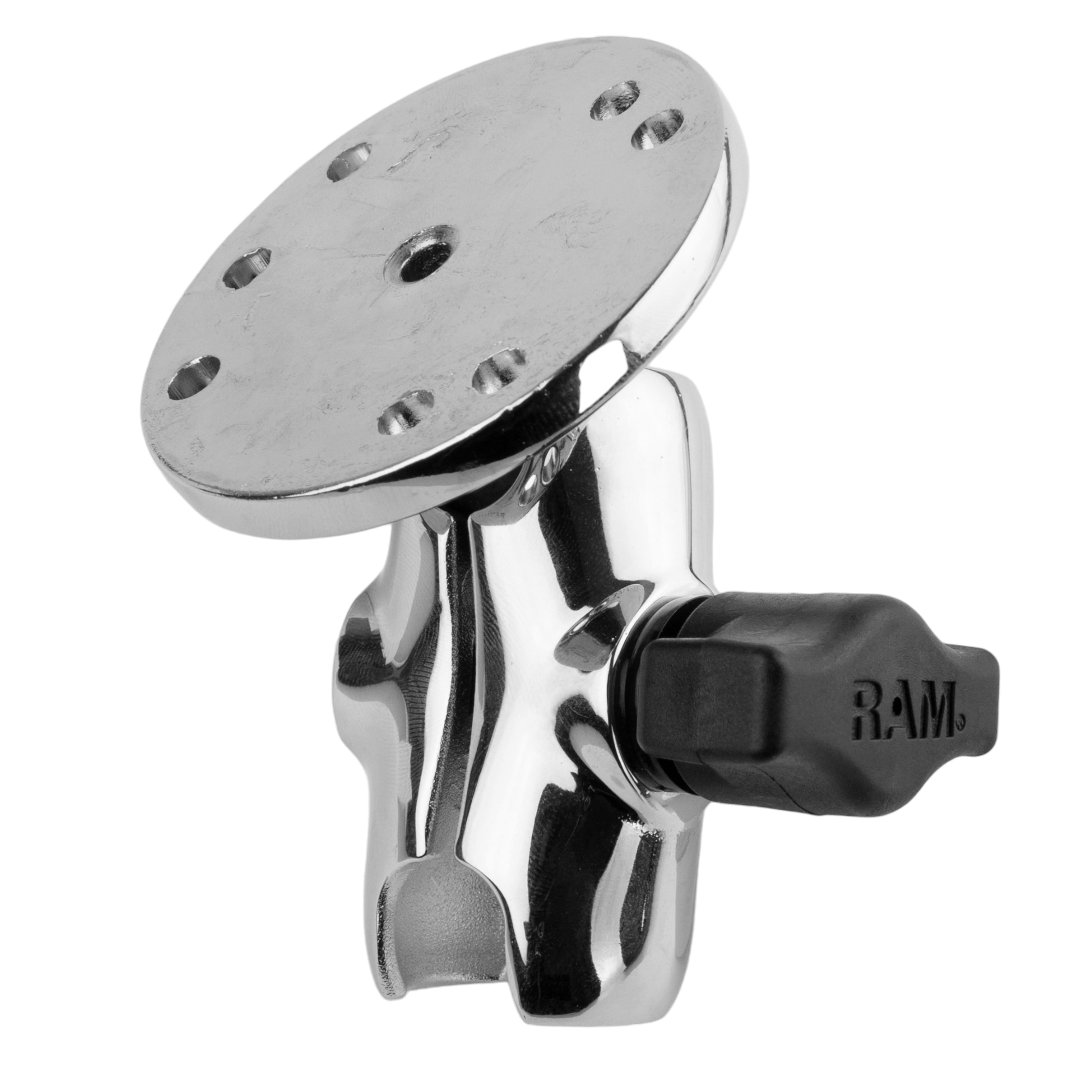 Bras à double rotule chromé RAM® avec plaque ronde - bras court